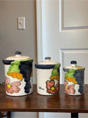 Vintage Himark "Celina" Portuguese Pottery Ceramic Canisters - Set of 3
